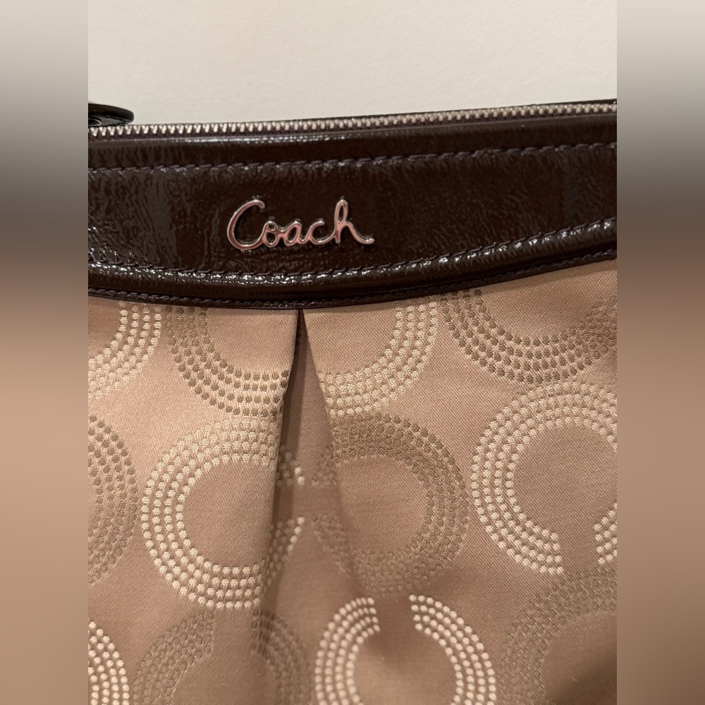 Coach Signature Jacquard Crossbody Bag Brown Leather Trim - Picture 5 of 12